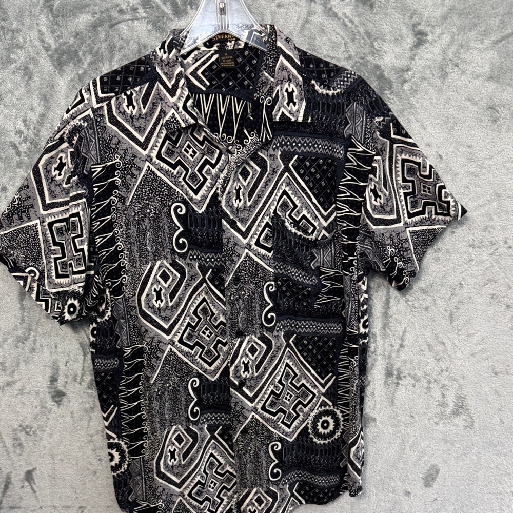 Stefano Man XL Rayon button Black and White Geometric Men's Shirt